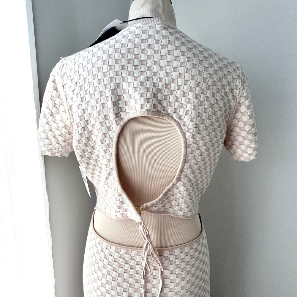 🏖️NWT Women’s Knit Checkerboard Short-Sleeve Maxi Dress. Cream/Tan. Size: XL - Picture 3 of 14